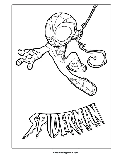 Dynamic Spider-Man Coloring Page In Swinging Pose With Comic-Style Webbed Suit.