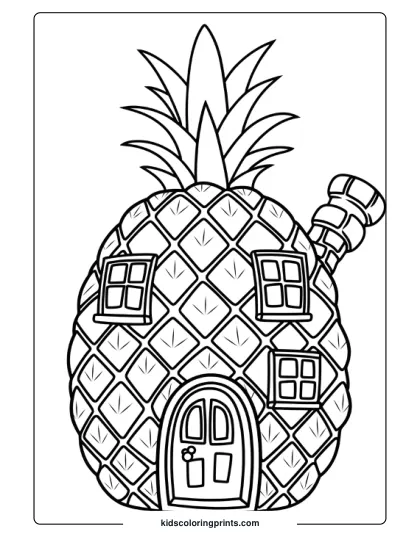Spongebob's Iconic Pineapple House Is Ready To Be Colored In This Easy Coloring Page For Kids.
