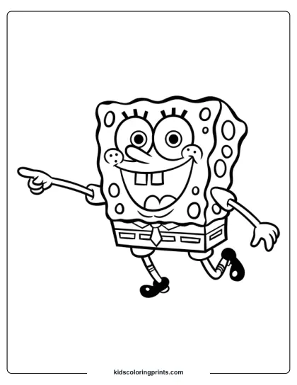 Spongebob Is Excited And Pointing In This Cheerful Coloring Page For Kids.