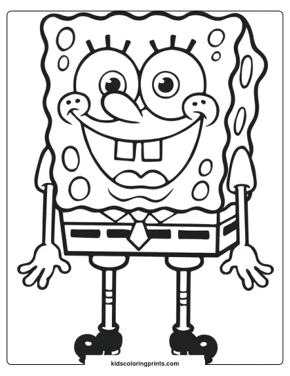 Spongebob Squarepants Stands Happily In This Easy Outline Coloring Page.