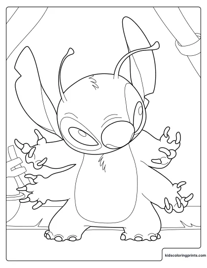 Stitch Coloring Page In Alien Form With Multiple Arms