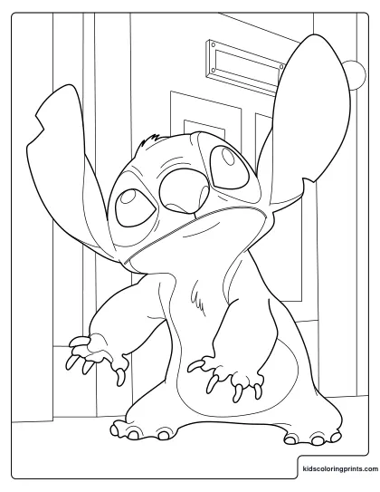 Stitch Coloring Page Standing And Listening Carefully
