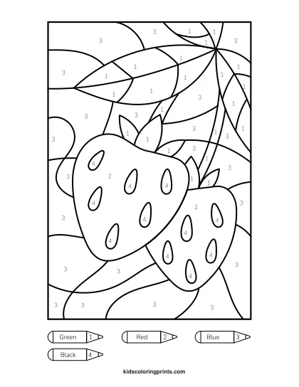 Strawberry Color By Number Coloring Page With Fun Details To Color In.