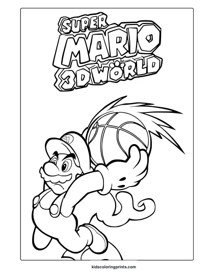 Coloring Page With Mario From Super Mario 3D World Facing A Dynamic, Spiky Creature.