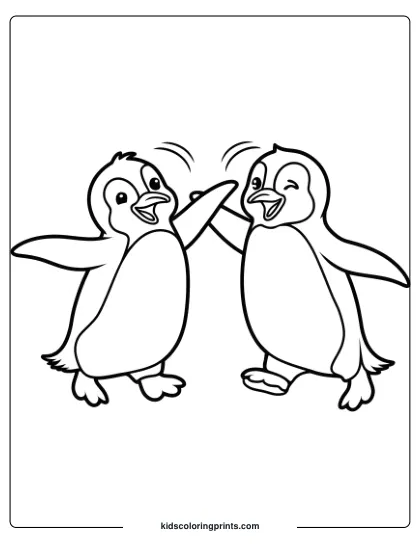 Two Penguins Playing Joyfully Together, A Heartwarming Penguin Friendship Coloring Page.