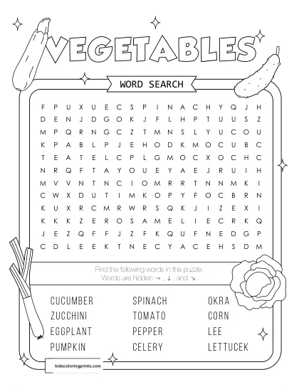 Free Printable Vegetables Word Search Puzzle With 12 Words From Tomato To Corn.