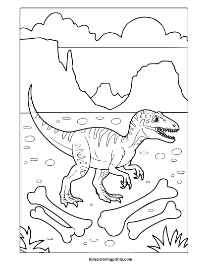 A Fast-Moving Velociraptor In A Natural Landscape Is Featured In This Action-Filled Dinosaur Coloring Page.