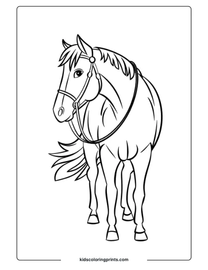 A Western-Themed Horse With Bridle, Offering A Classic Style For Coloring.